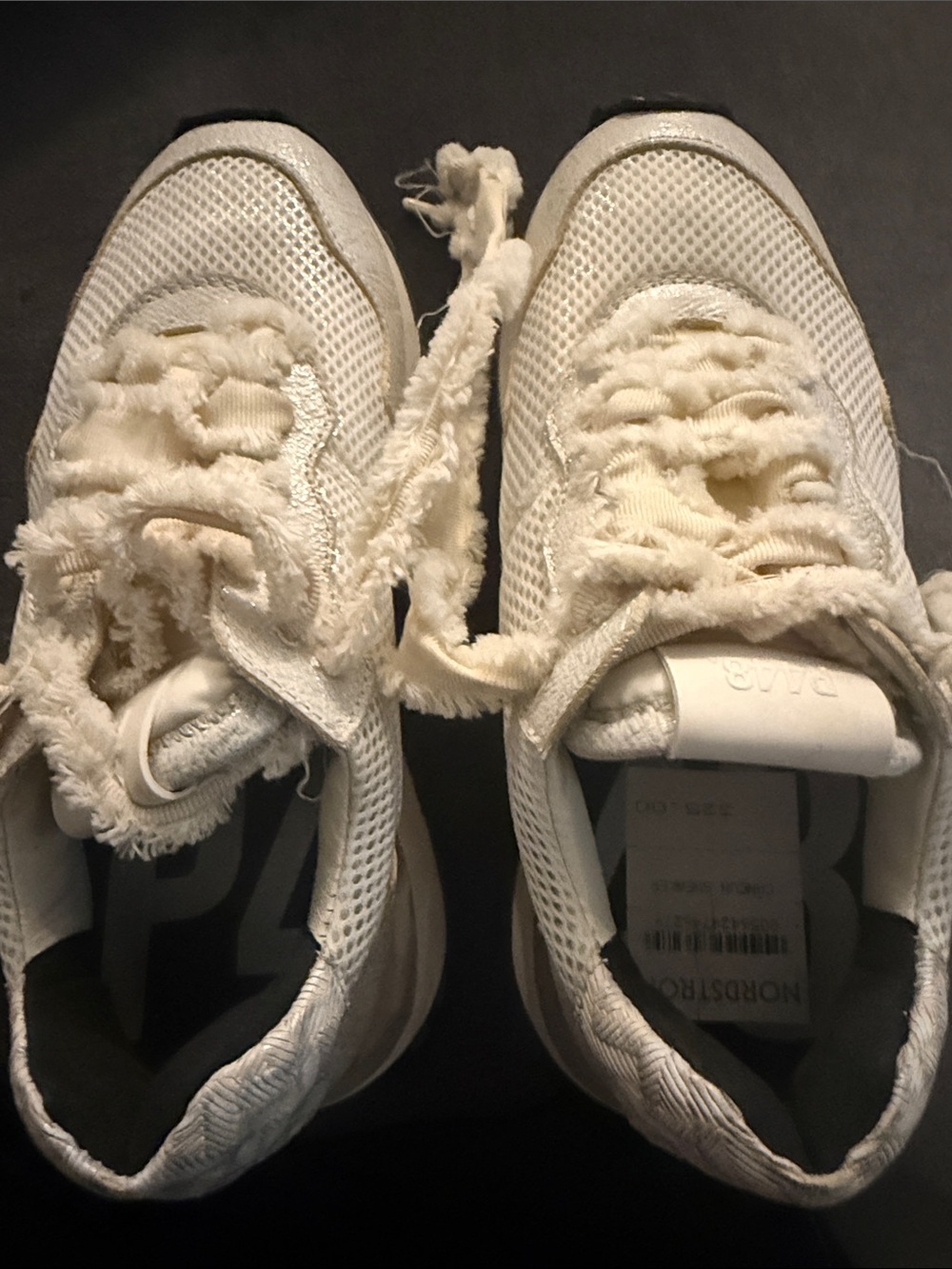 P448 White Frayed Lace-Up Sneakers worn once like new original price of $325